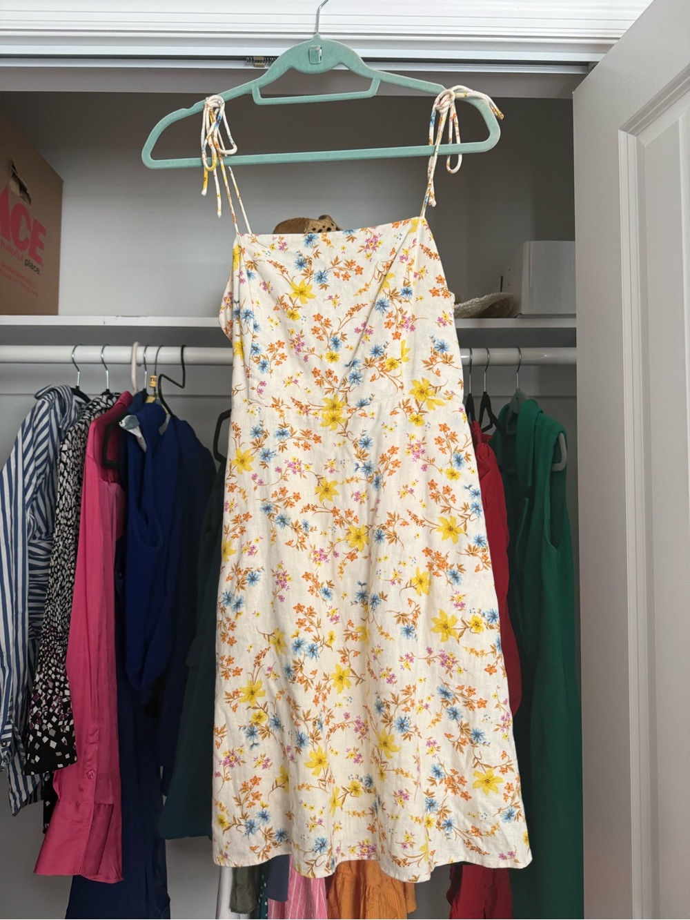Old Navy White Dress with Yellow, Blue and Orange Floral Print